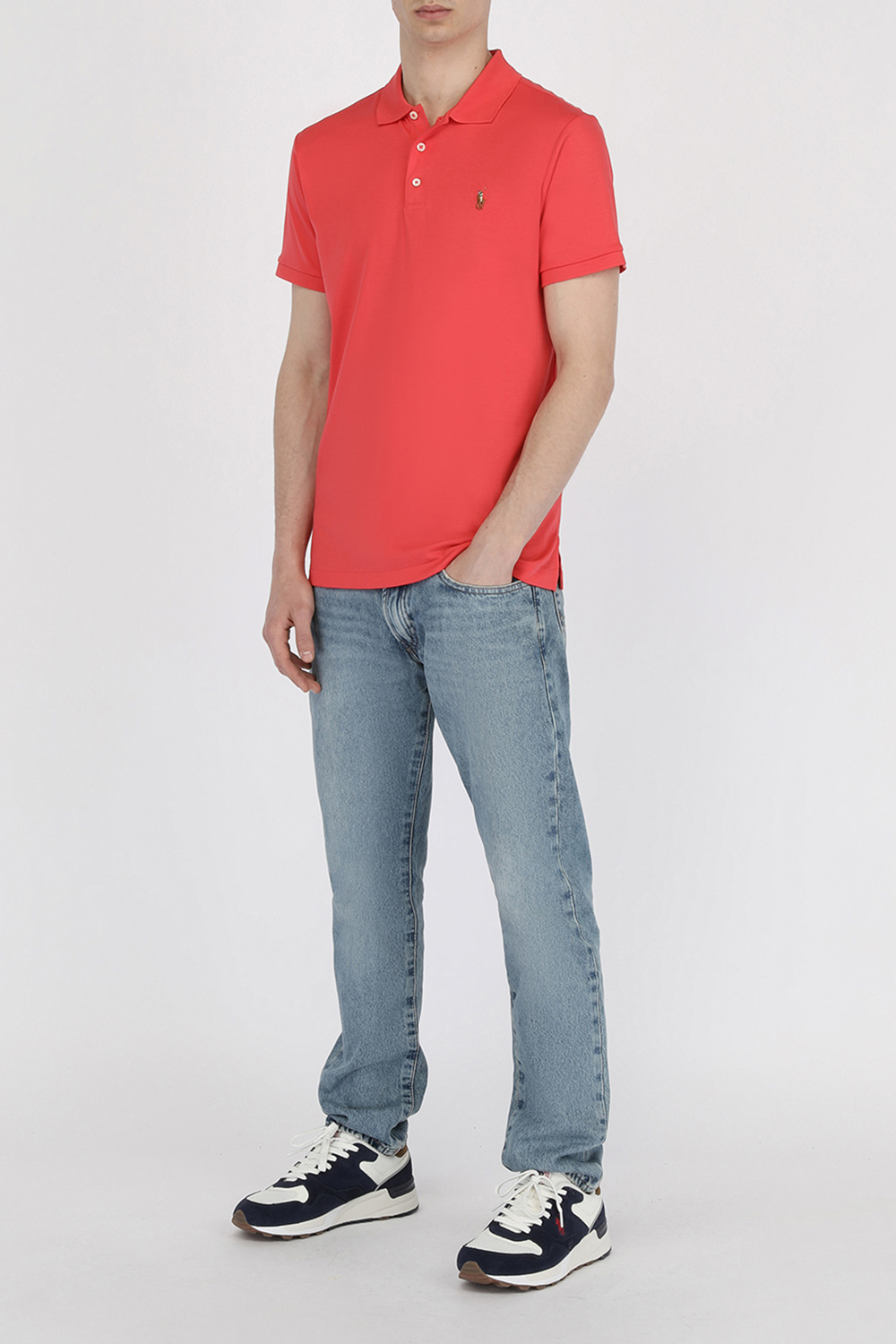 Slim Fit Stretch Mesh Polo Shirt in Red